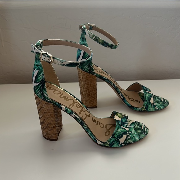 Sam Edelman Yaro, Jade Palm Print heeled Sandals Size 8 1/2 - Picture 3 of 9